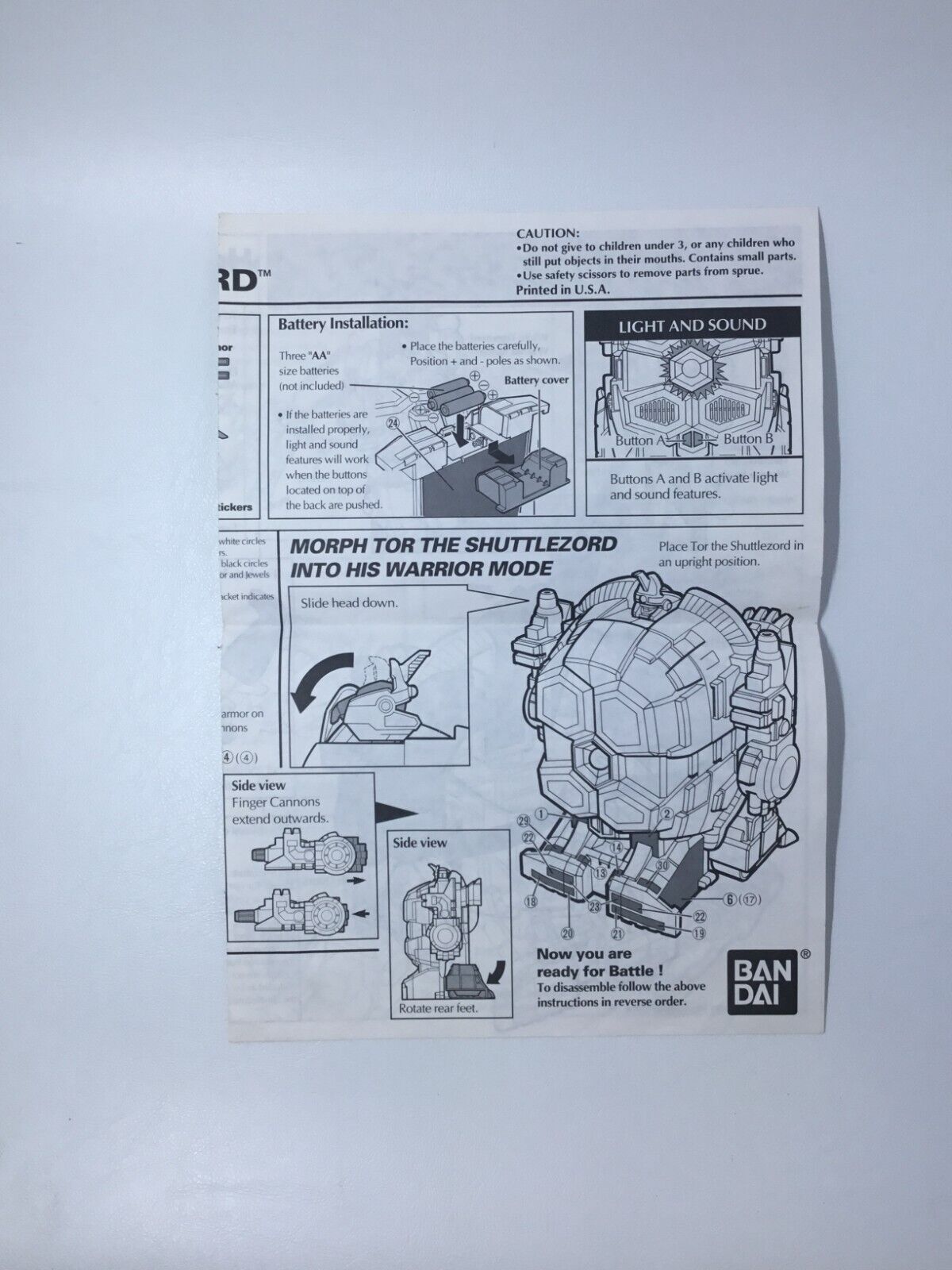 Vintage Bandai MMPR Power Rangers Tor Instructions