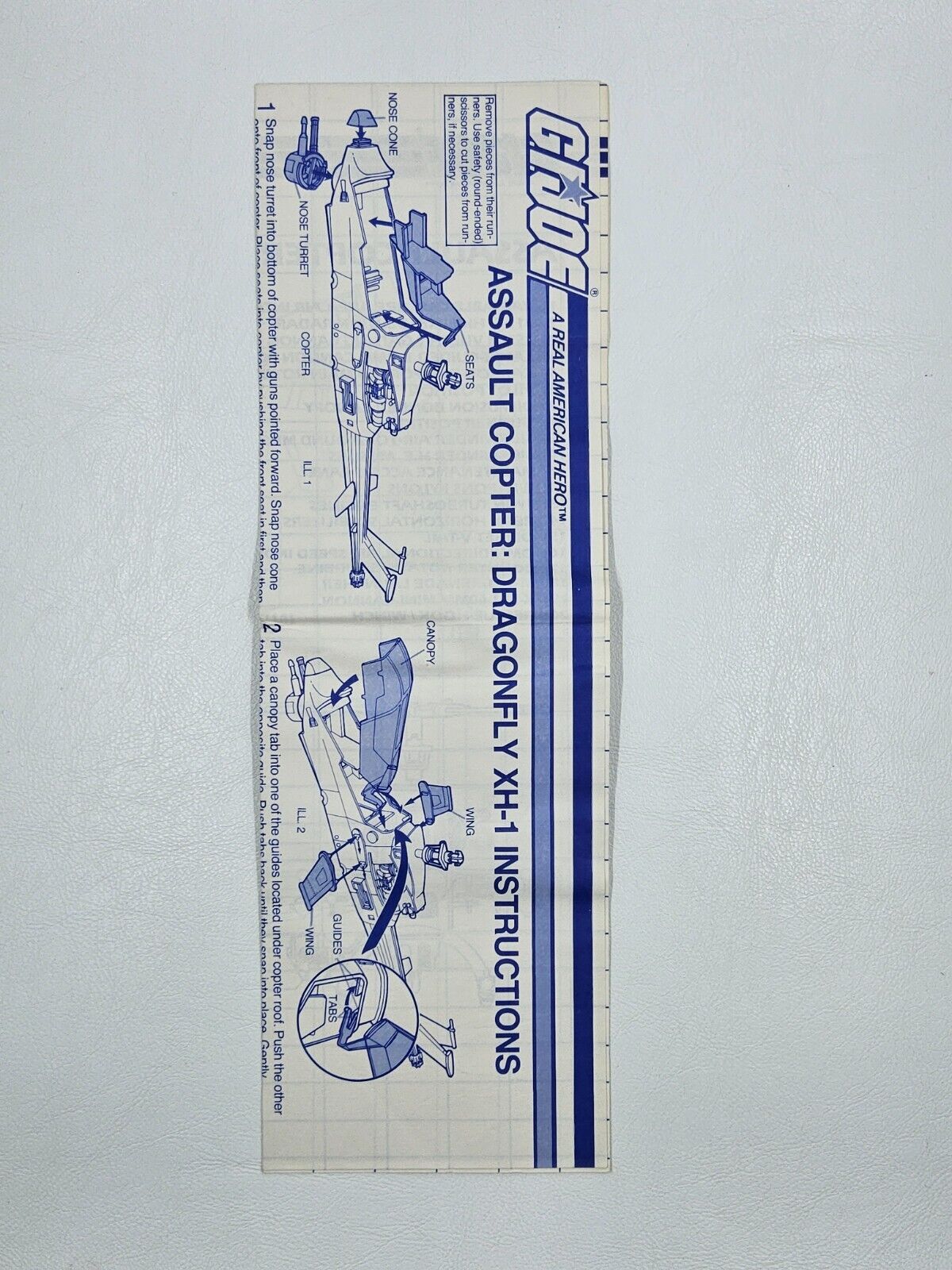 GI Joe Vehicle DRAGONFLY XH-1 BLUEPRINTS 1983 Original Instruction Sheet