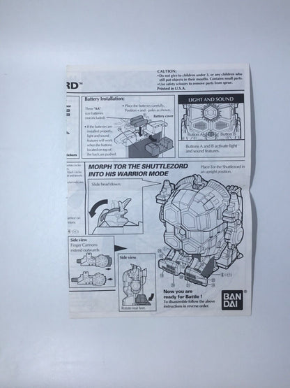 Vintage Bandai MMPR Power Rangers Tor Instructions