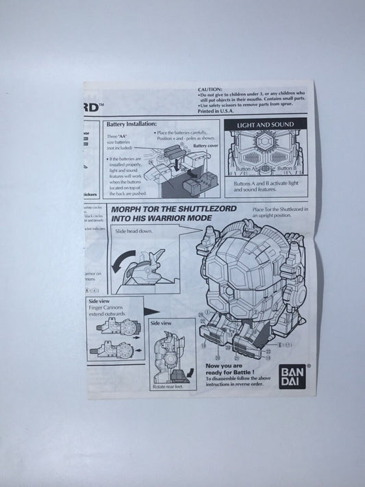 Vintage Bandai MMPR Power Rangers Tor Instructions