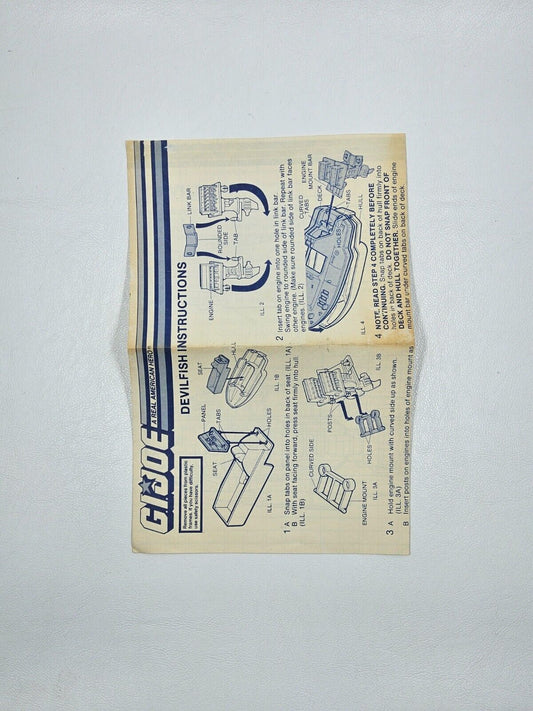 GI Joe Vehicle DEVIL FISH BLUEPRINTS 1986 Original Instruction Sheet