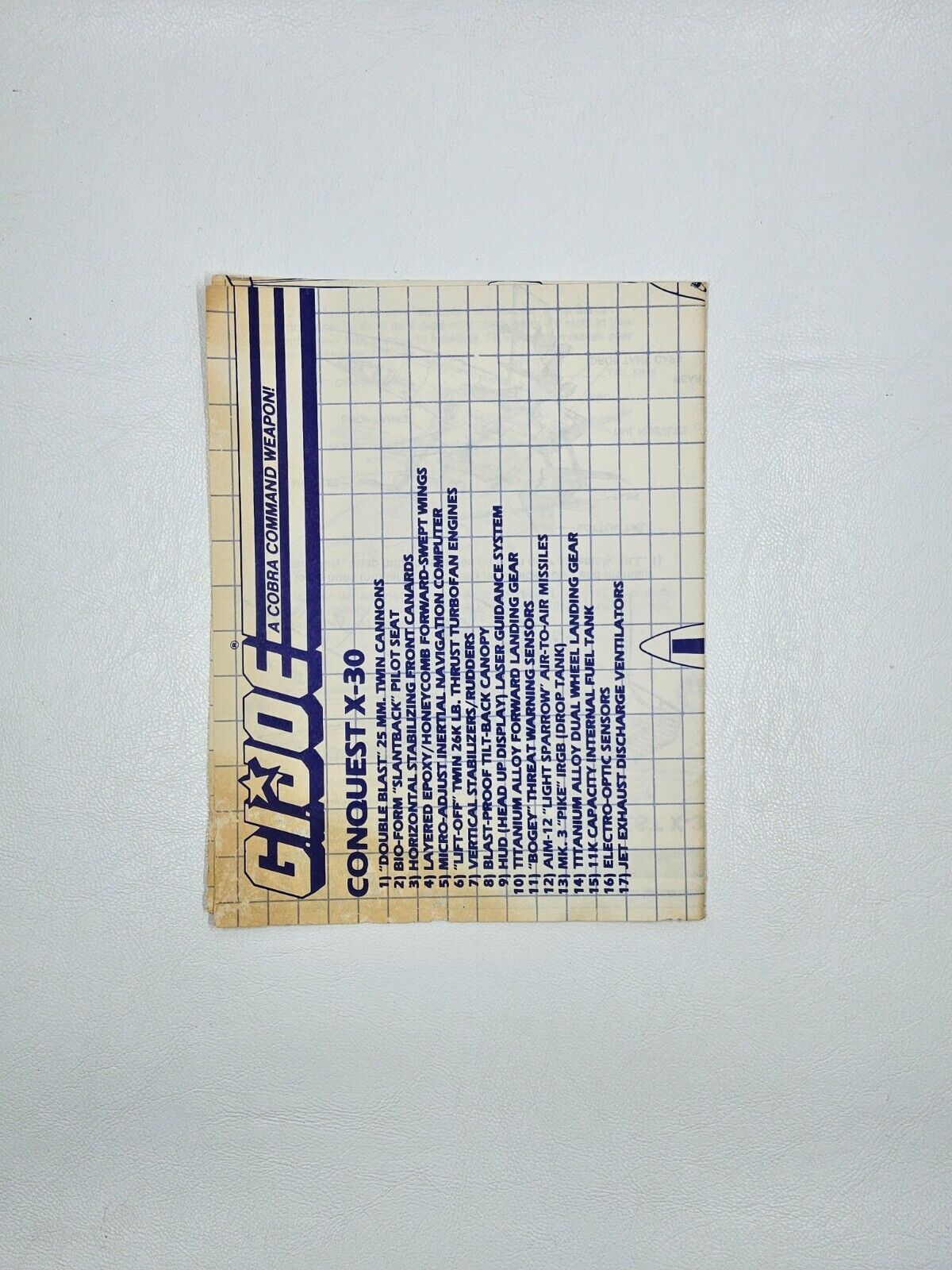 1988 Original Gi Joe Blueprint Python Conquest X-30 Instruction Sheet Hasbro