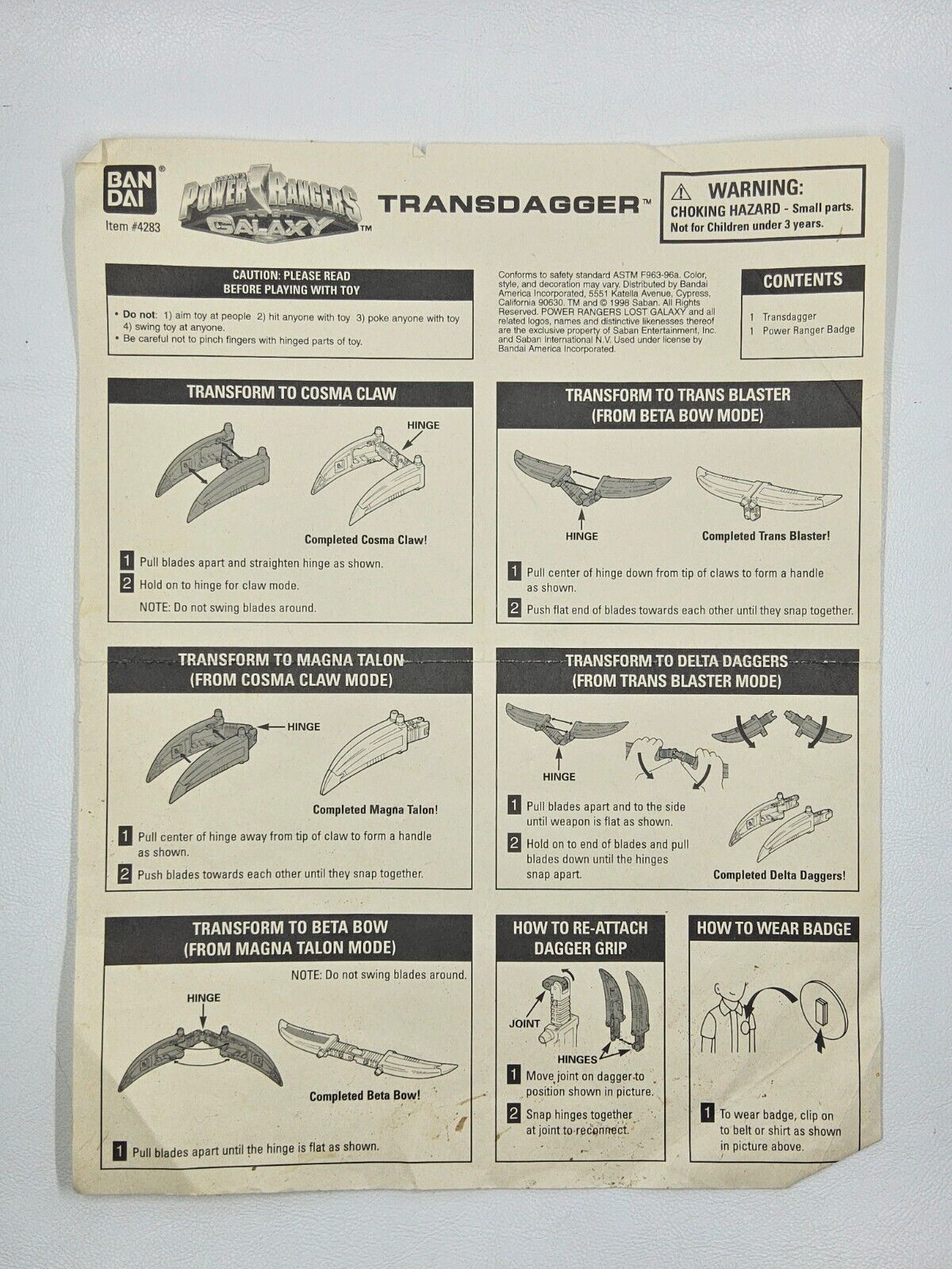 Power Rangers transdagger Instructions