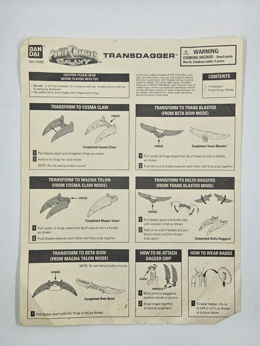 Power Rangers transdagger Instructions